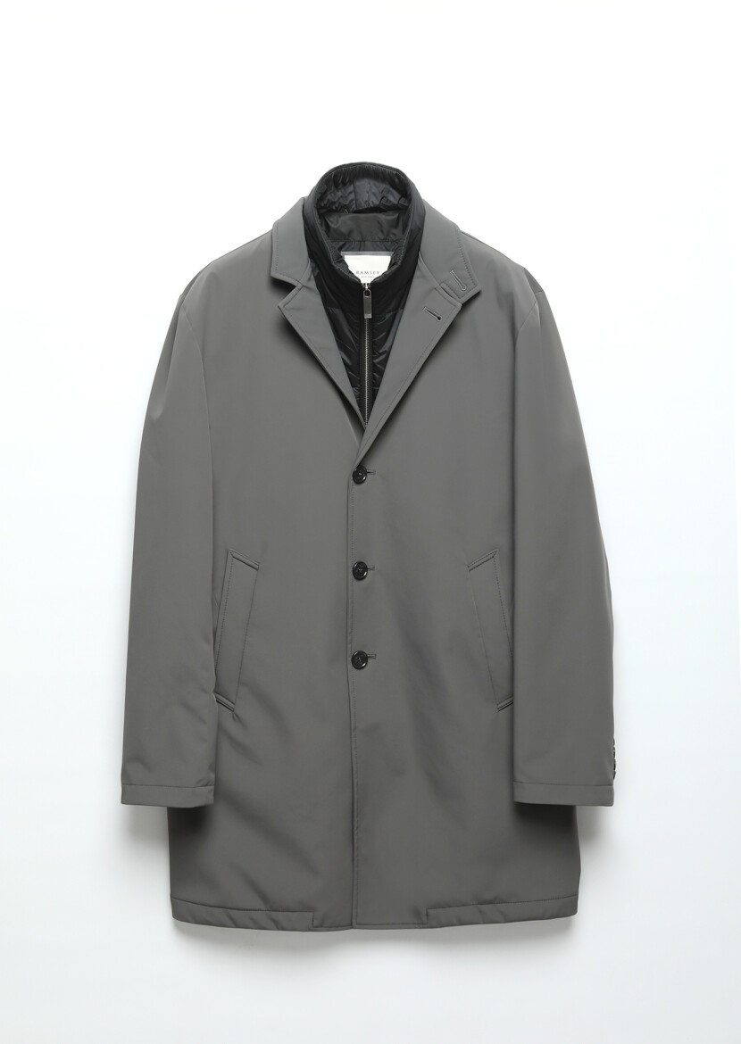 Dark Grey Regular Fit Double Breasted Collar Casual Weaving Rain Coat - 7