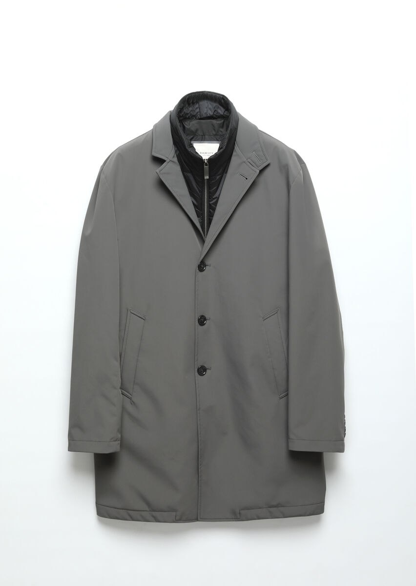 Dark Grey Regular Fit Double Breasted Collar Casual Weaving Rain Coat - 7