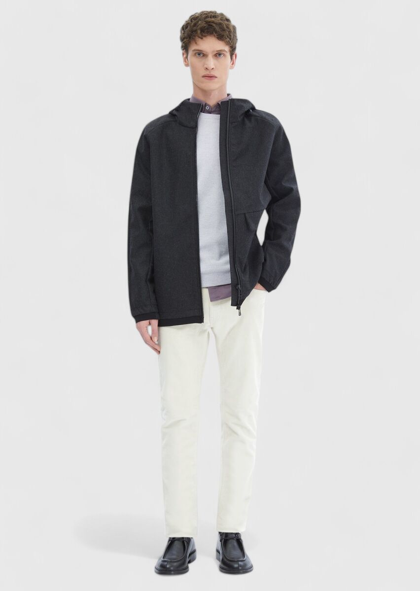 Dark Grey Regular Fit Hooded Denim Weaving Coat - 4