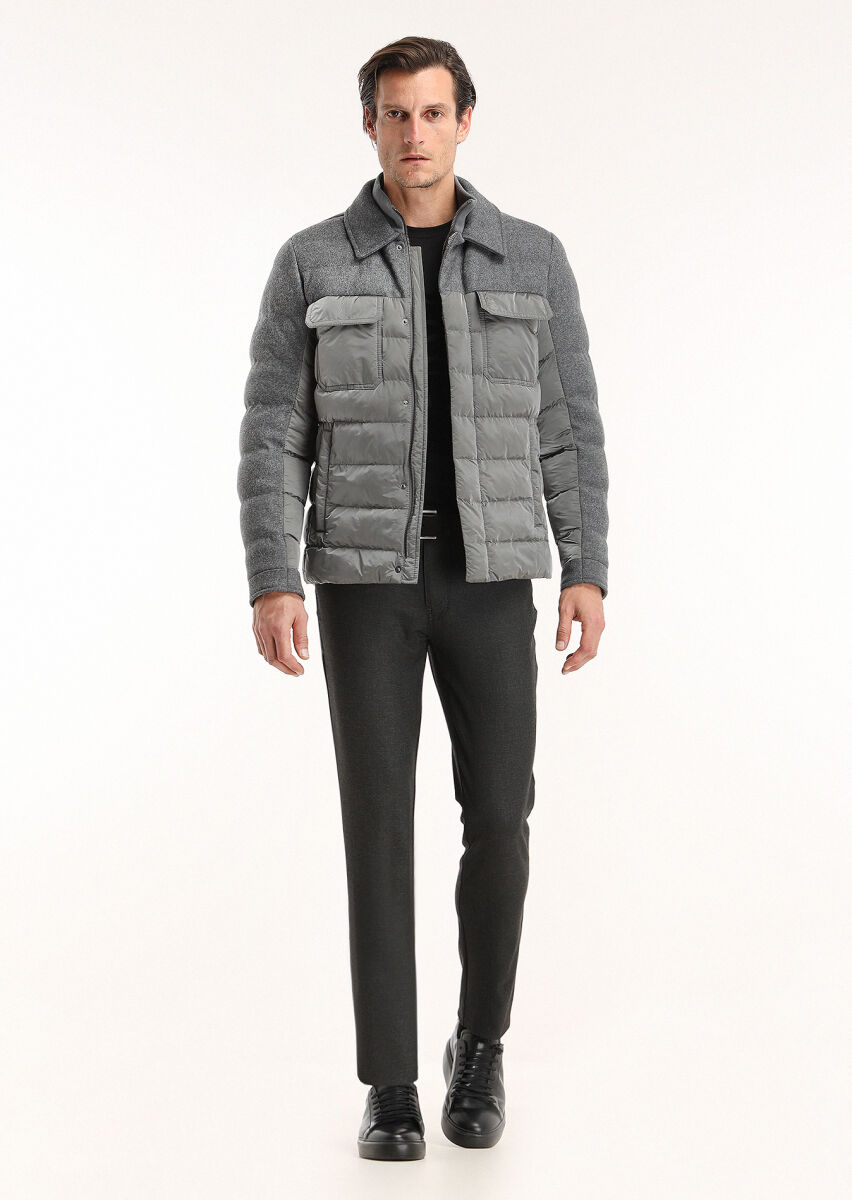 Dark Grey Regular Fit Shirt Collar Casual Weaving Coat - 1
