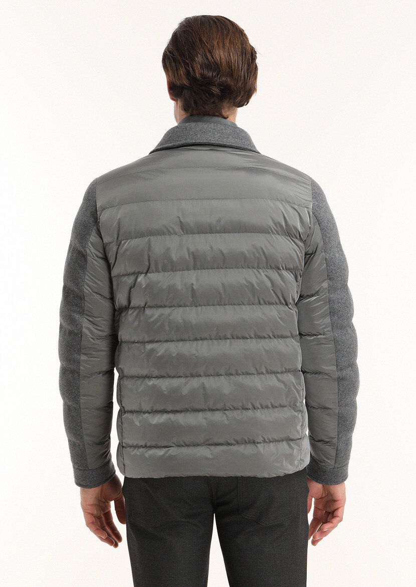 Dark Grey Regular Fit Shirt Collar Casual Weaving Coat - 4