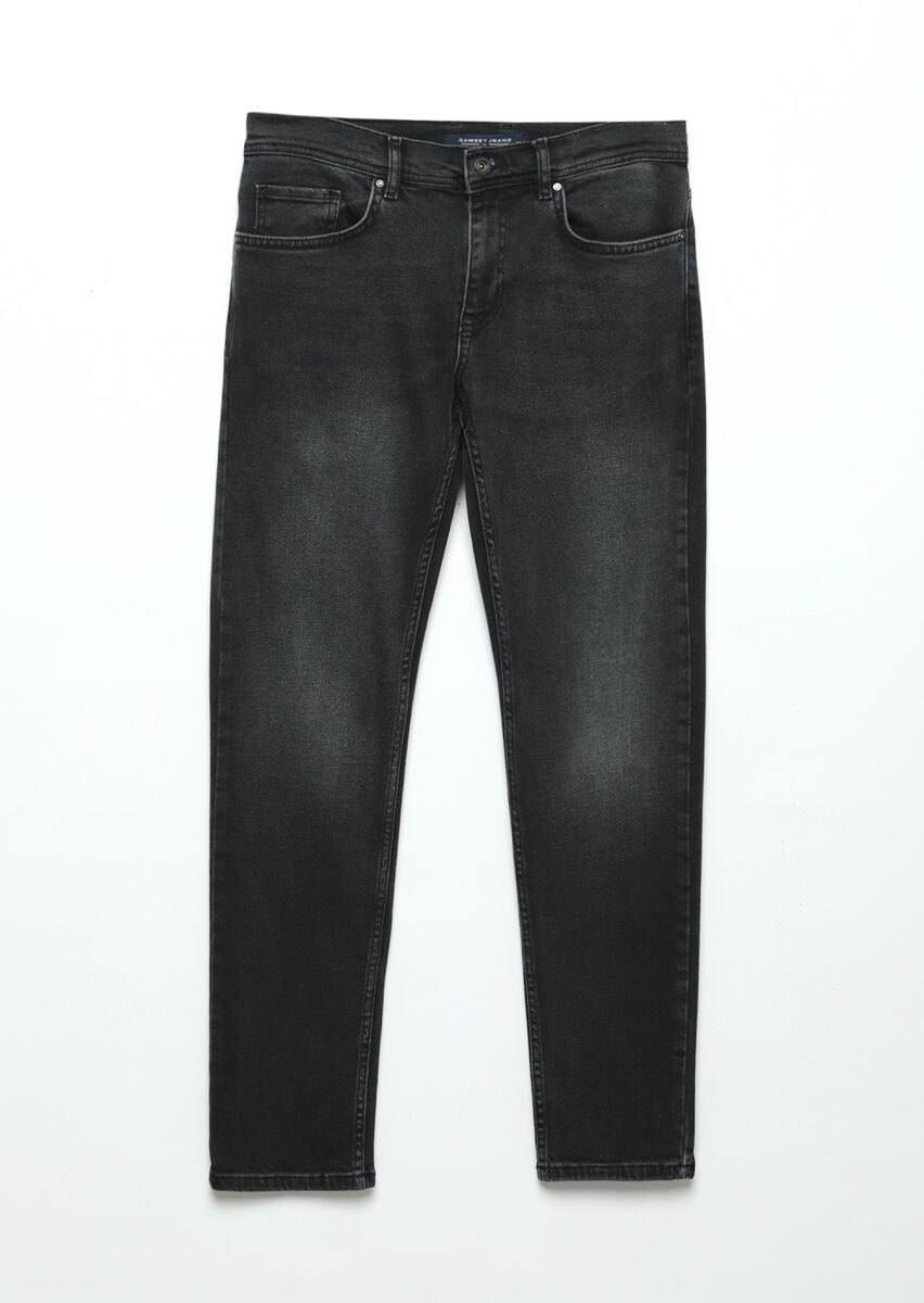 Dark Grey Slim Fit Denim Cotton Blended Trousers - 6