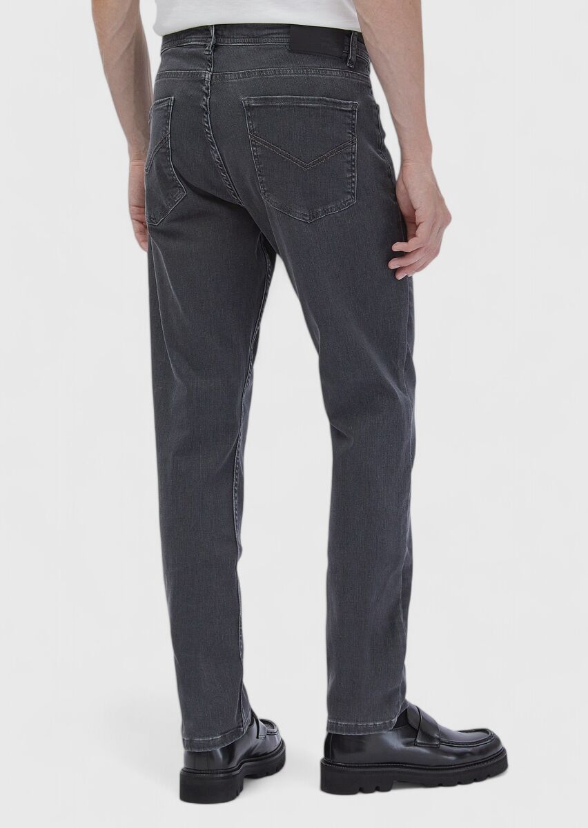 Dark Grey Slim Fit Denim Silk Blended Trousers - 6