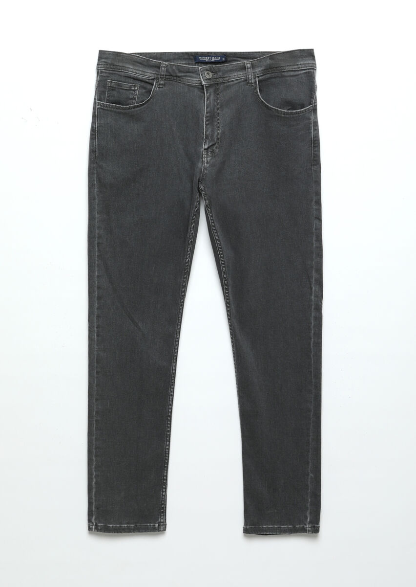 Dark Grey Slim Fit Denim Silk Blended Trousers - 7