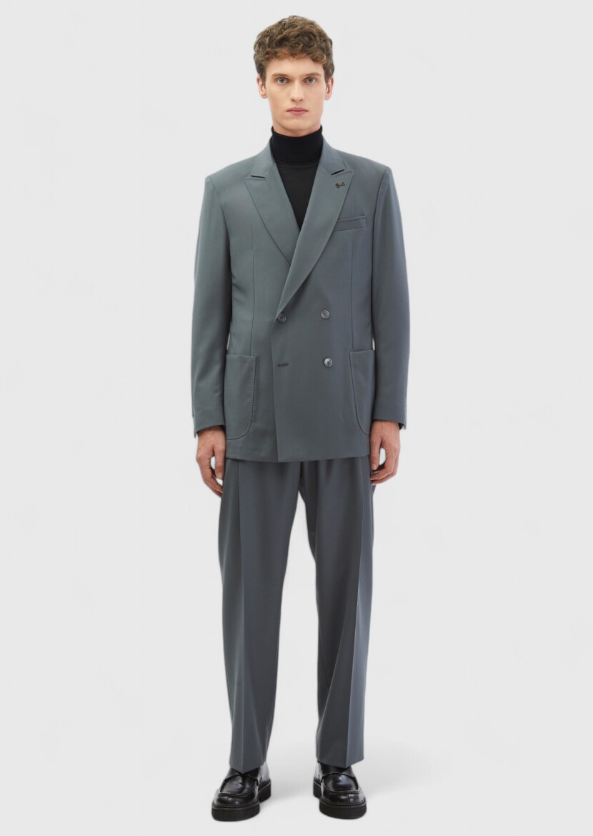 Dark Grey Striped Oversize Fit 100% Wool Suit - RAMSEY