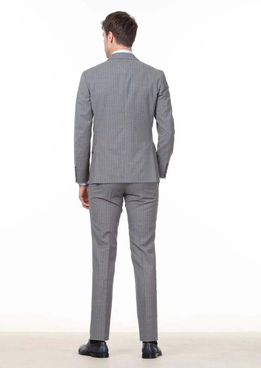 Dark Grey Striped Zeroweight Slim Fit 100% Wool Suit - 4