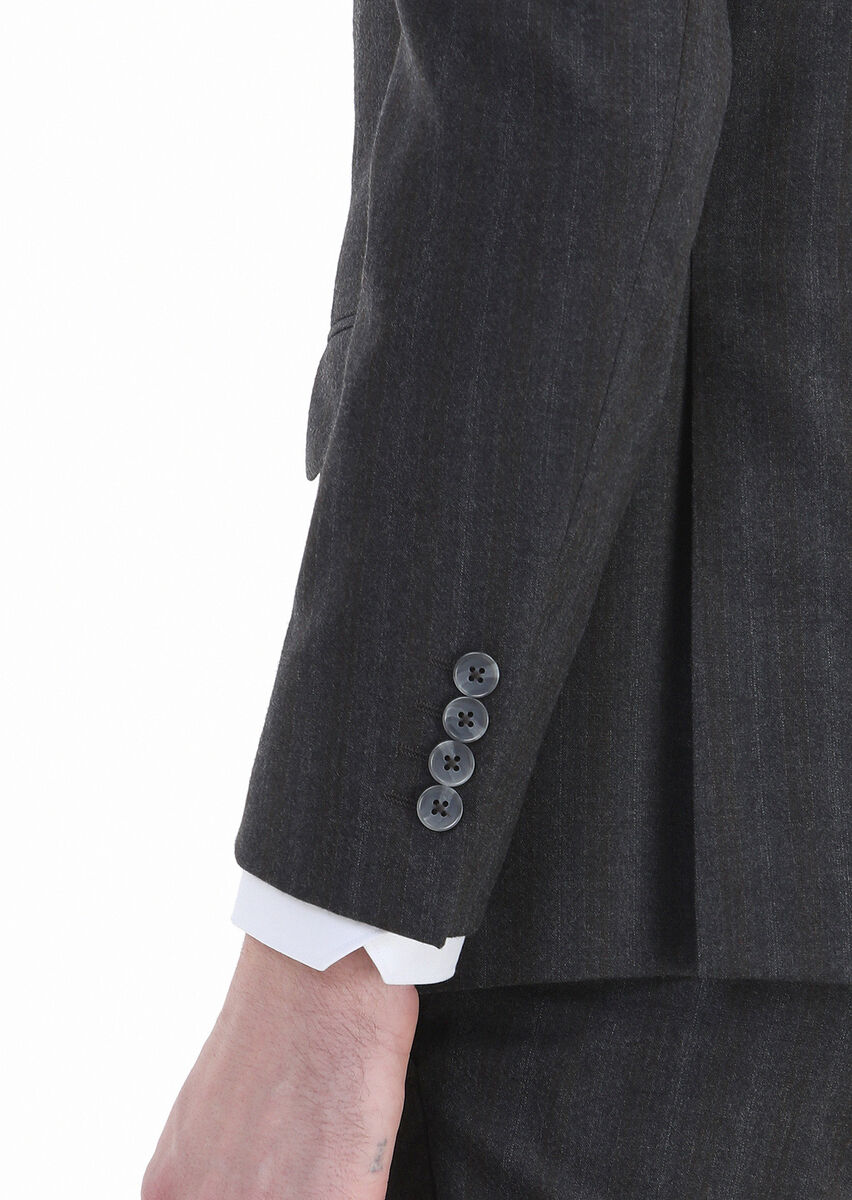 Dark Grey Striped Zeroweight Slim Fit Wool Blended Suit - 7