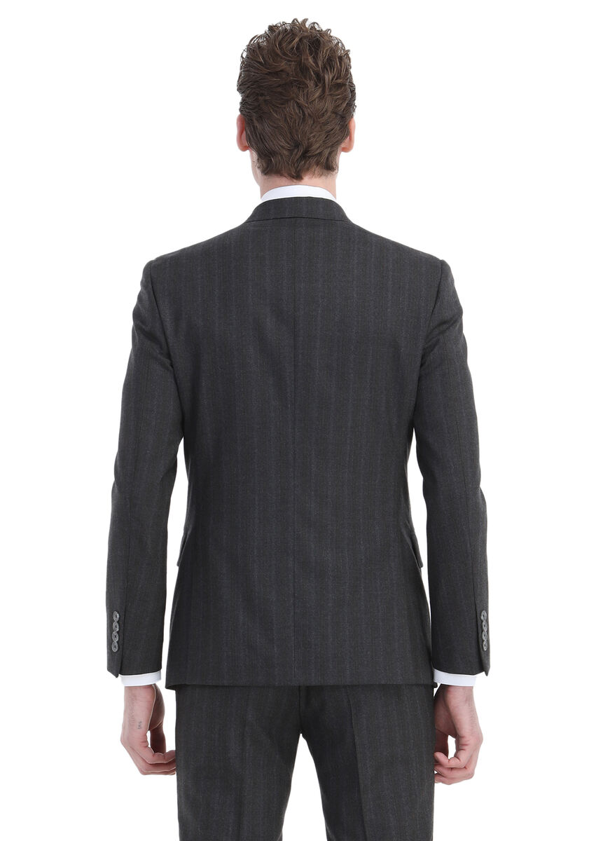 Dark Grey Striped Zeroweight Slim Fit Wool Blended Suit - 8