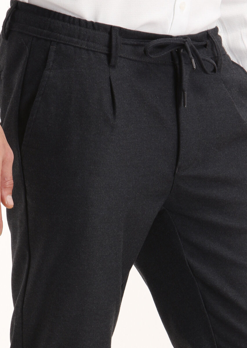 Dark Grey Weaving Jogging Fit Casual Trousers - 3