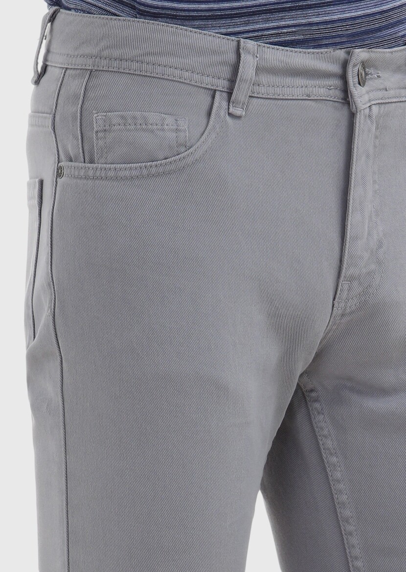 Dark Grey Weaving Slim Fit Casual 100% Cotton Trousers - 3
