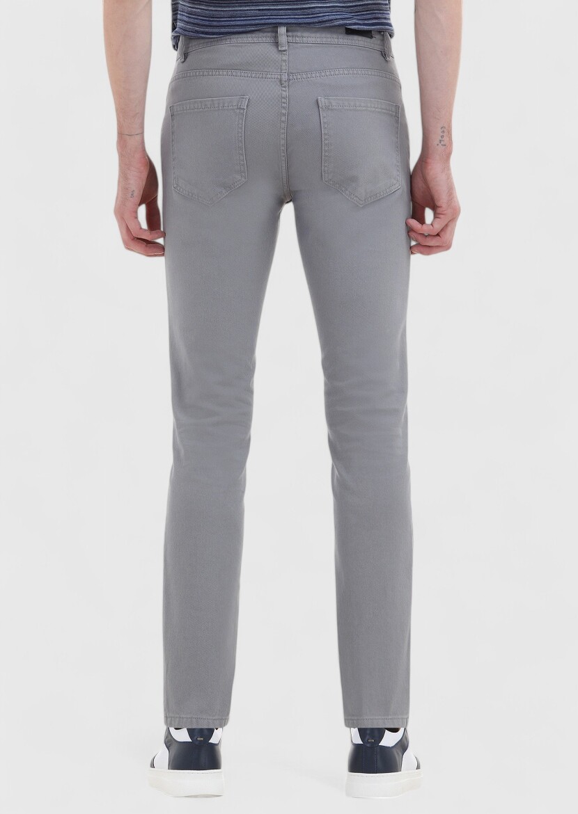 Dark Grey Weaving Slim Fit Casual 100% Cotton Trousers - 4