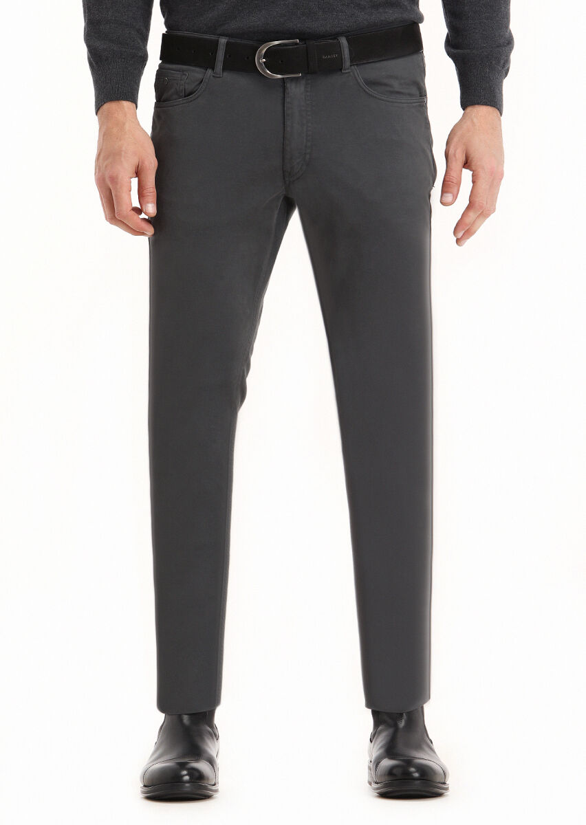 Dark Grey Weaving Slim Fit Casual Cotton Blended Trousers - 2
