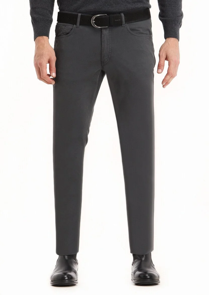 Dark Grey Weaving Slim Fit Casual Cotton Blended Trousers - 2
