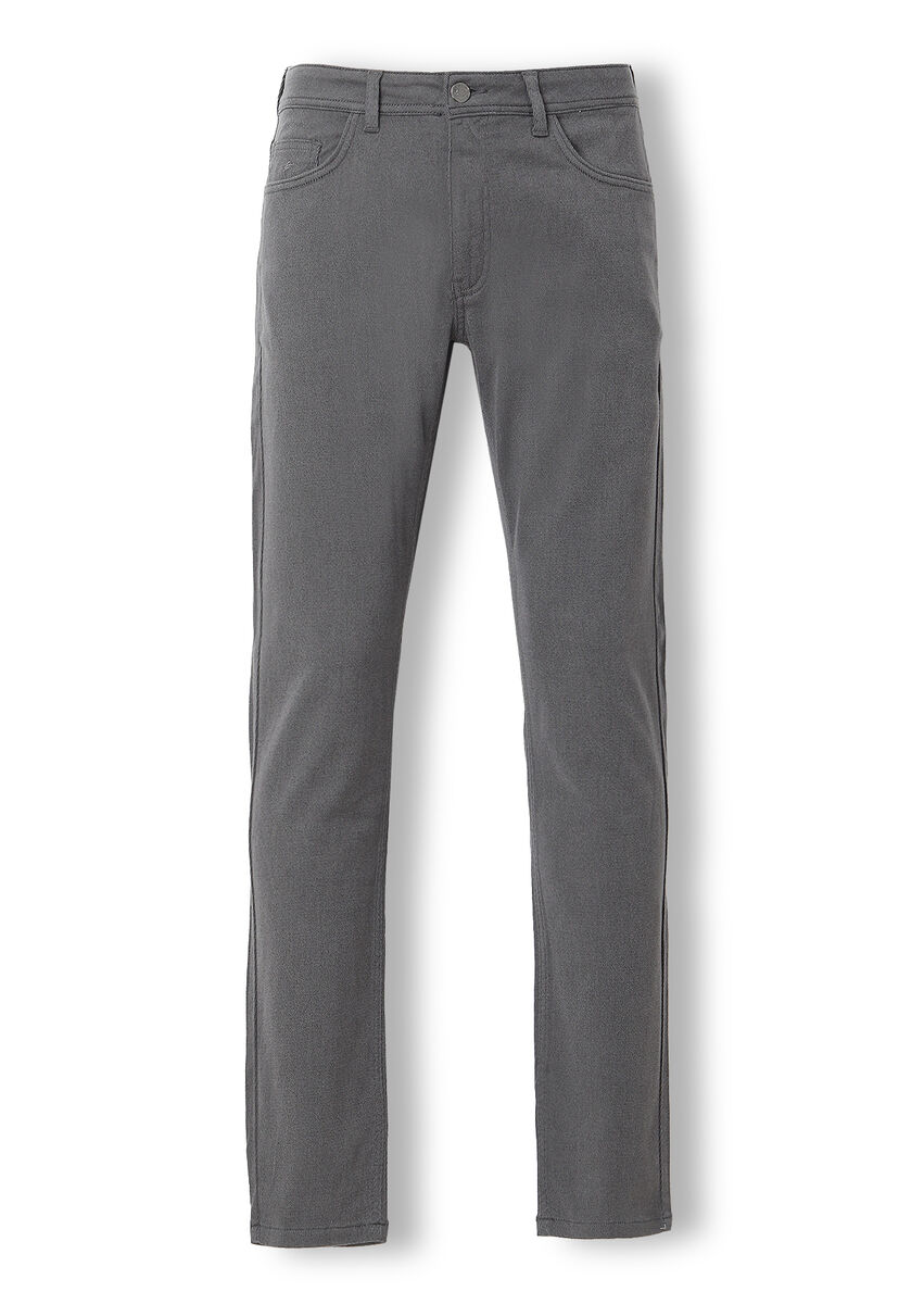 Dark Grey Weaving Slim Fit Casual Cotton Blended Trousers - 7