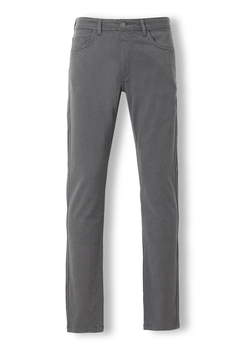 Dark Grey Weaving Slim Fit Casual Cotton Blended Trousers - 7
