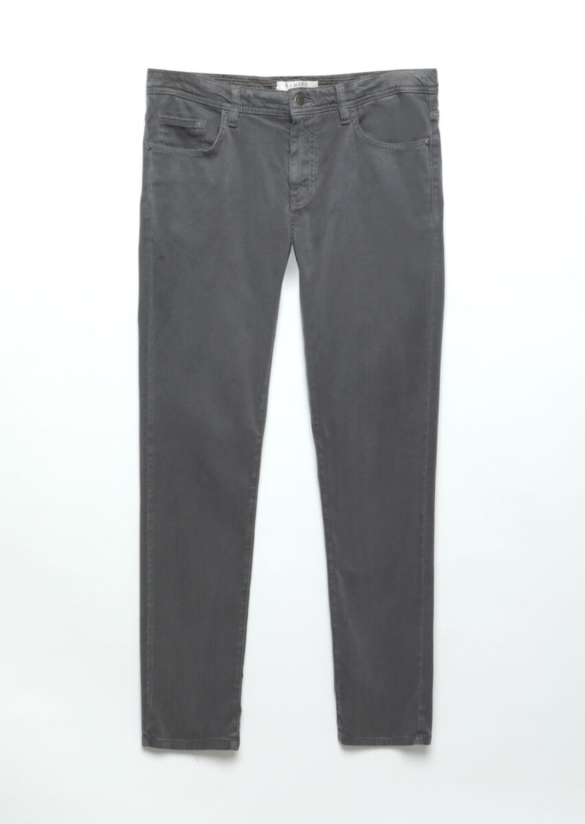 Dark Grey Weaving Slim Fit Casual Cotton Blended Trousers - 5