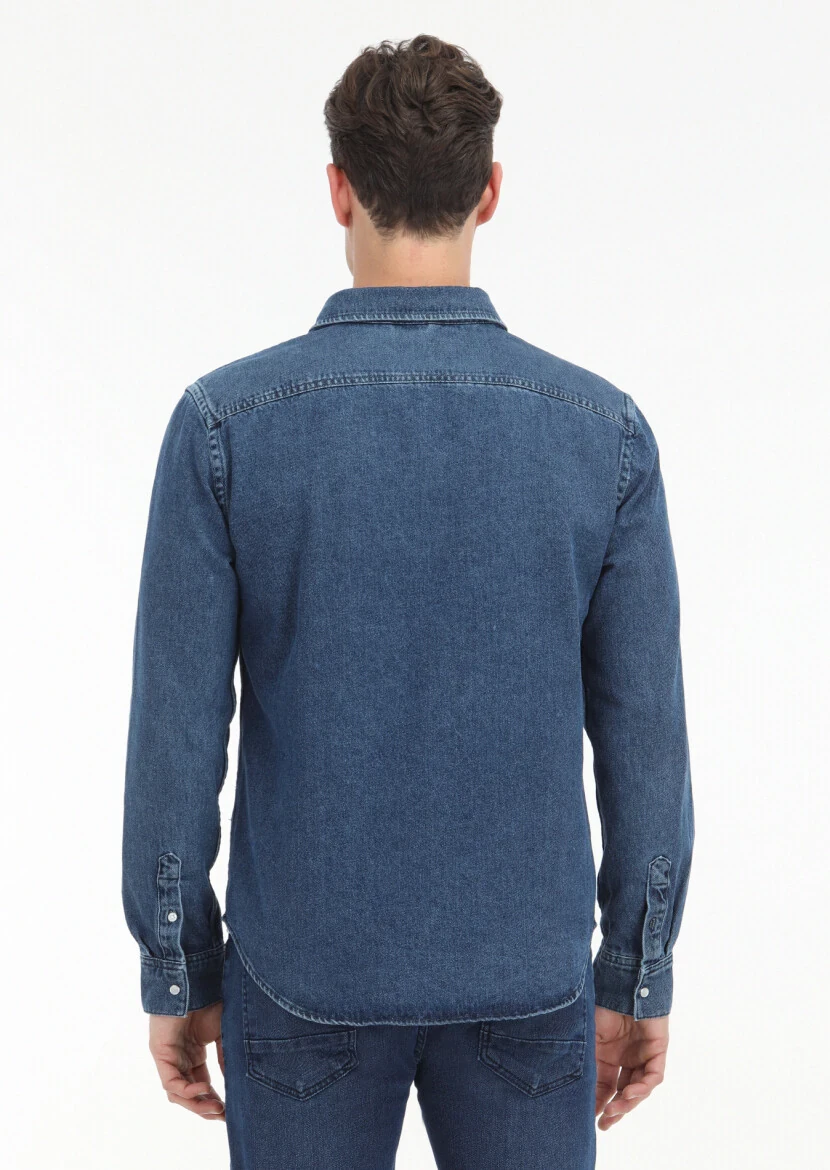 Dark Indigo Regular Fit Denim 100% Cotton Shirt - 5