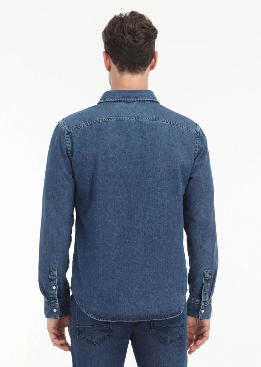 Dark Indigo Regular Fit Denim 100% Cotton Shirt - 5