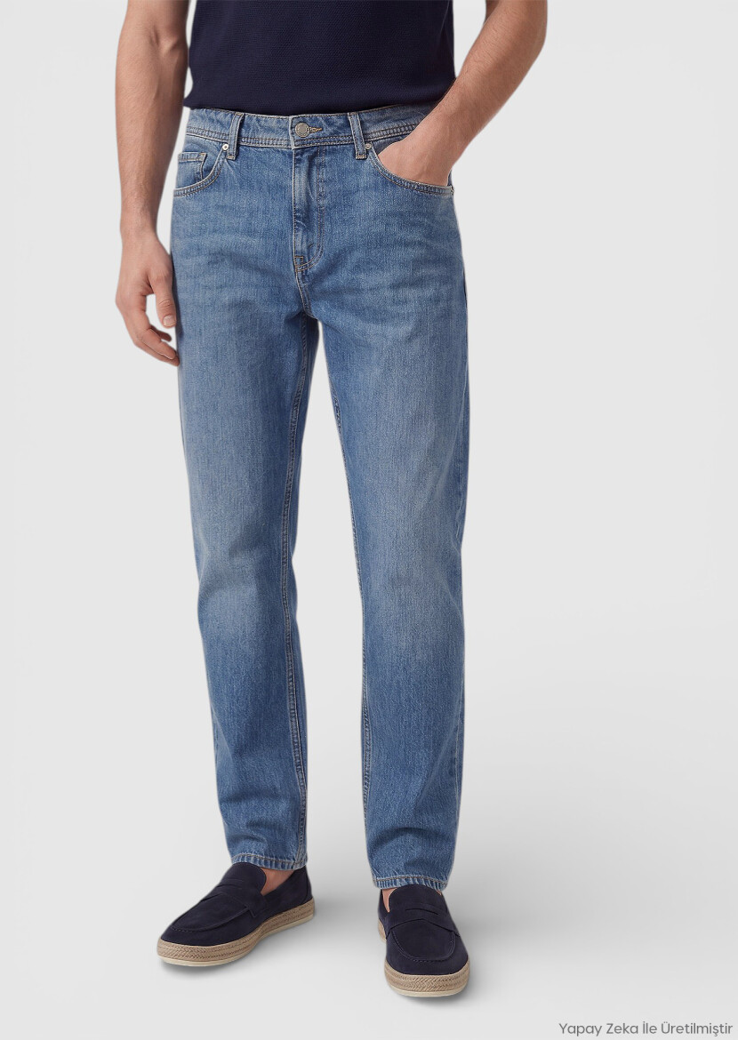 Dark Indigo Regular Fit Denim Cotton Blended Trousers - RAMSEY