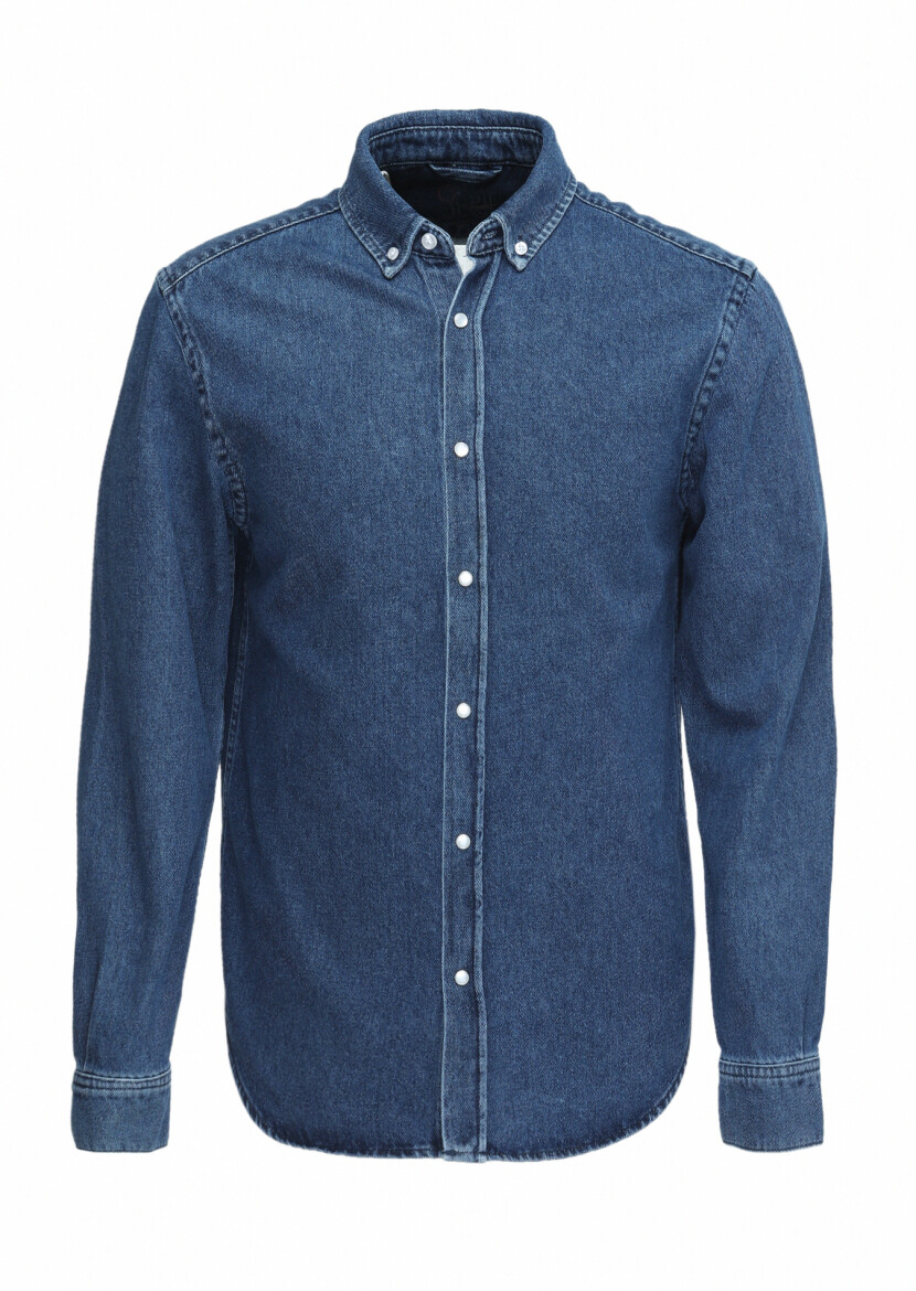 Dark Indigo Regular Fit Long Denim 100% Cotton Shirt - 6