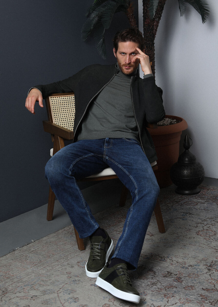 Dark Indigo Slim Fit Denim Cotton Blended Trousers - 4