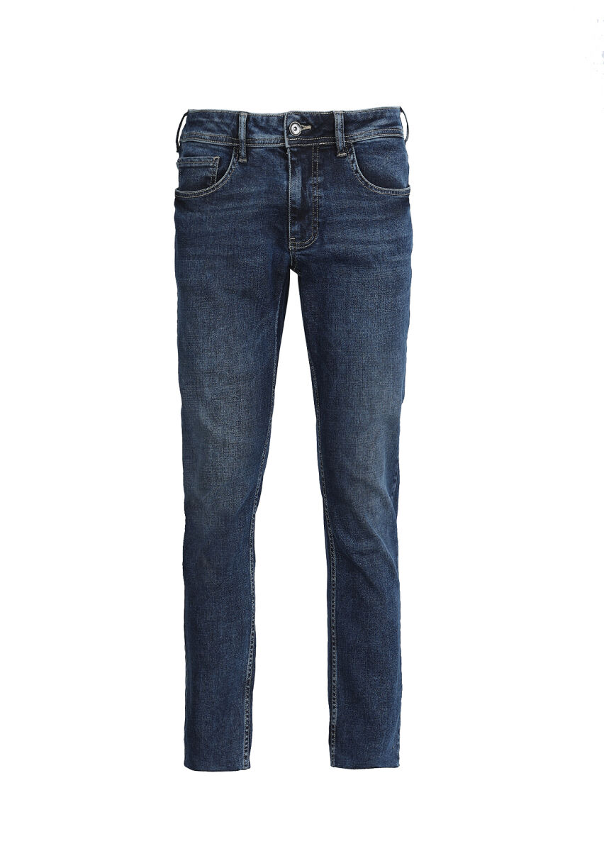 Dark Indigo Slim Fit Denim Cotton Blended Trousers - 6