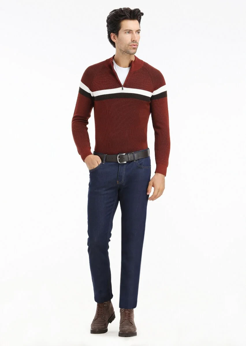 Dark Indigo Slim Fit Denim Cotton Blended Trousers - 2