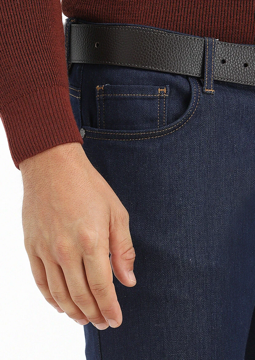 Dark Indigo Slim Fit Denim Cotton Blended Trousers - 4
