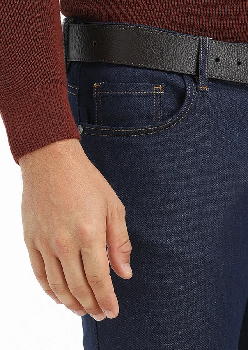 Dark Indigo Slim Fit Denim Cotton Blended Trousers - 4