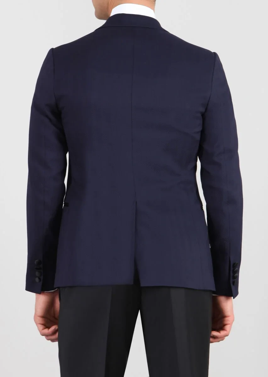 Dark Navyblue Cotton Blended Dinner Jacket - 2
