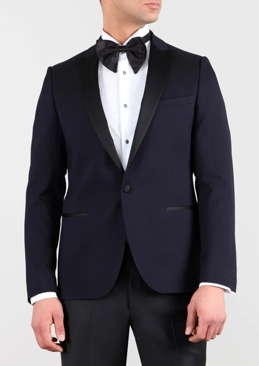 Dark Navyblue Cotton Blended Dinner Jacket - 1