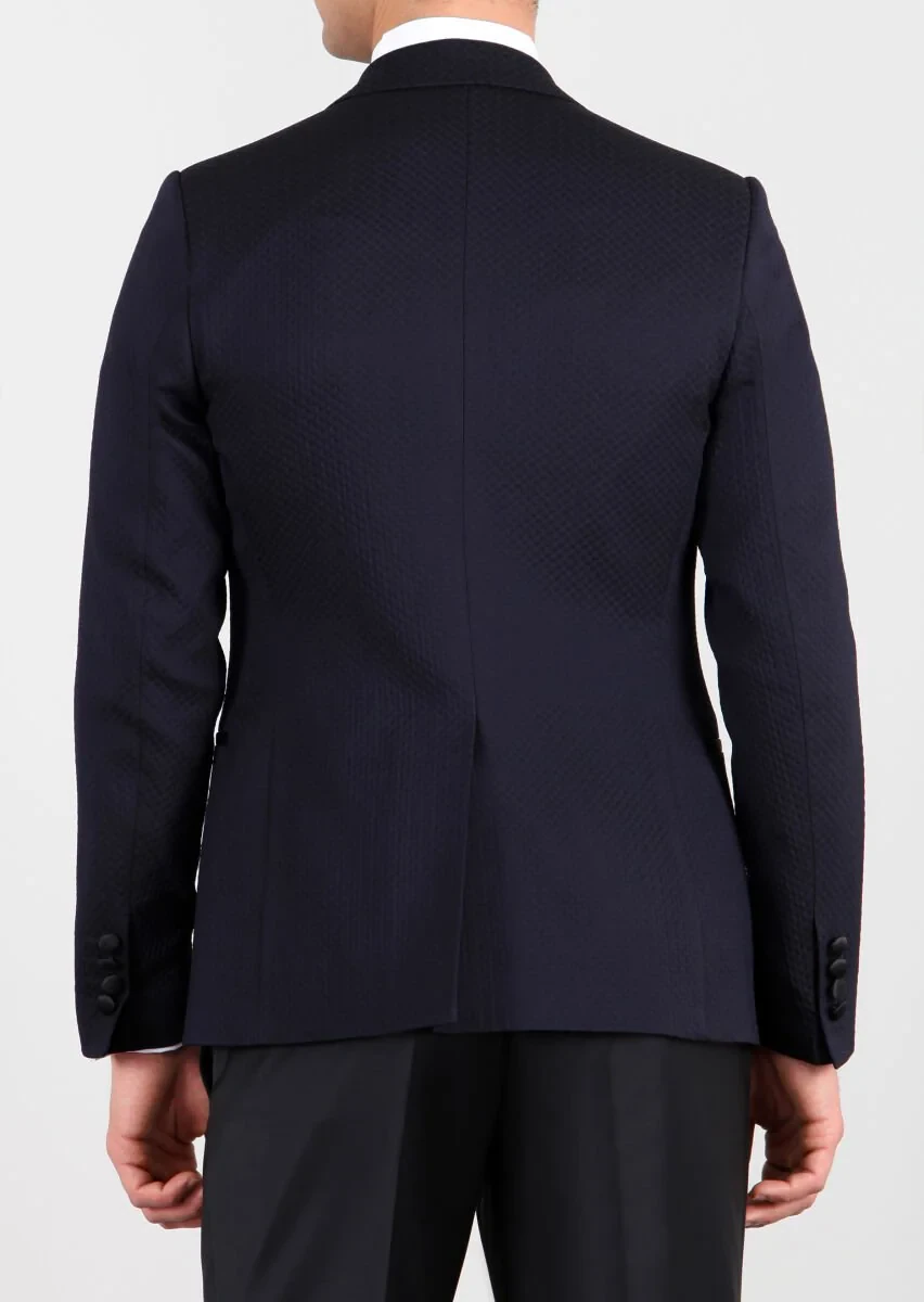 Dark Navyblue Cotton Blended Dinner Jacket - 2