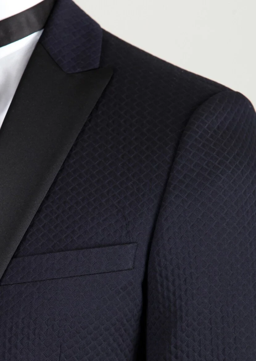 Dark Navyblue Cotton Blended Dinner Jacket - 3
