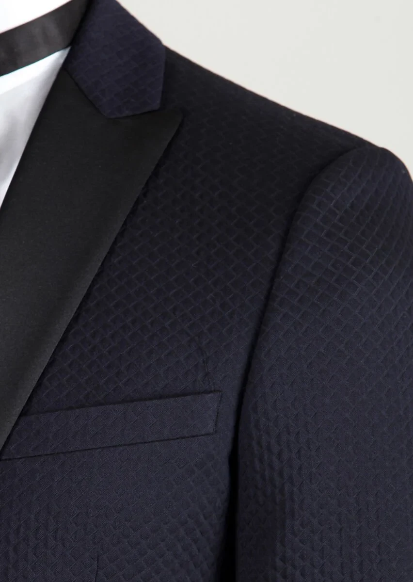 Dark Navyblue Cotton Blended Dinner Jacket - 3