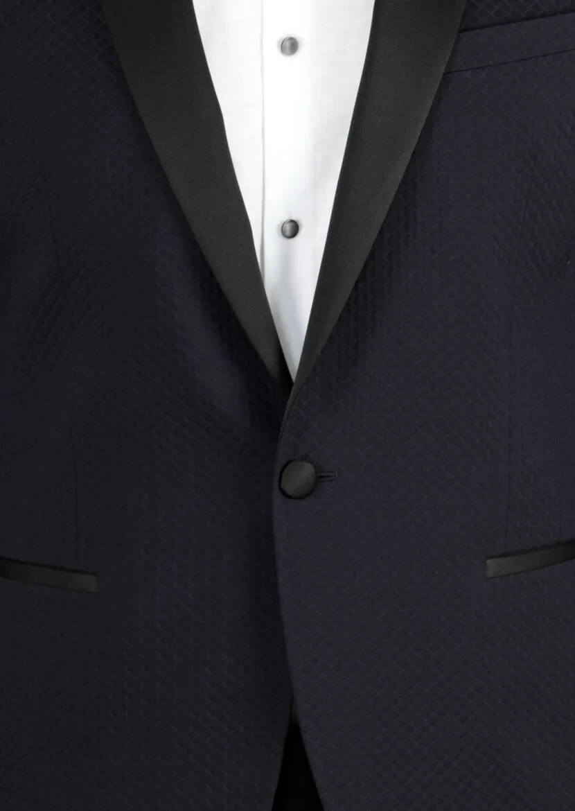 Dark Navyblue Cotton Blended Dinner Jacket - 4