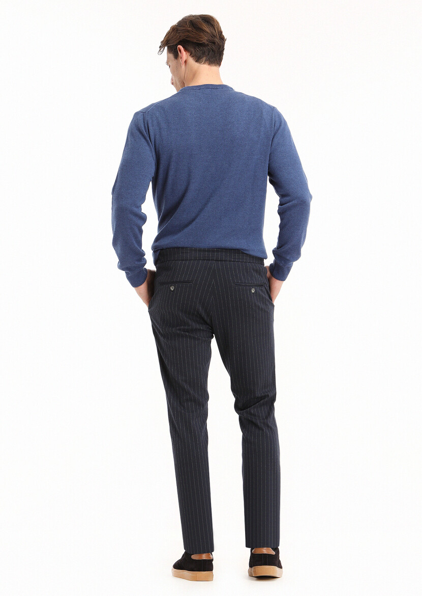 Dark Navyblue Knitting Jogging Fit Casual Trousers - 2