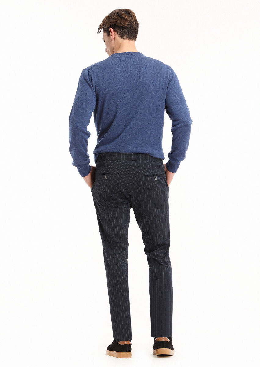 Dark Navyblue Knitting Jogging Fit Casual Trousers - 2