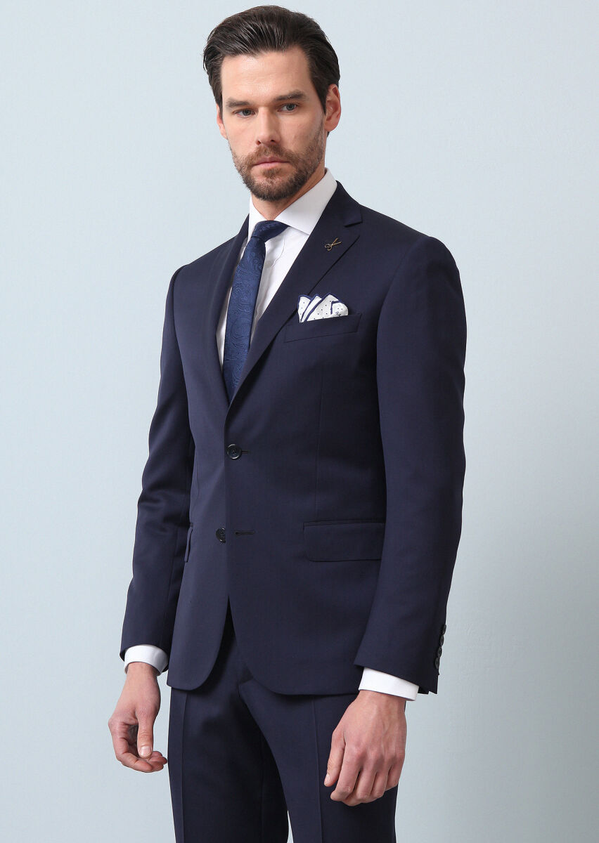 Dark Navyblue Micro Zeroweight Slim Fit 100% Wool Suit - 3