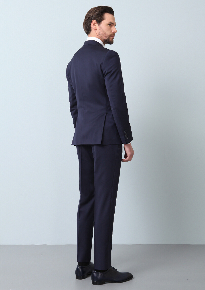 Dark Navyblue Micro Zeroweight Slim Fit 100% Wool Suit - 5