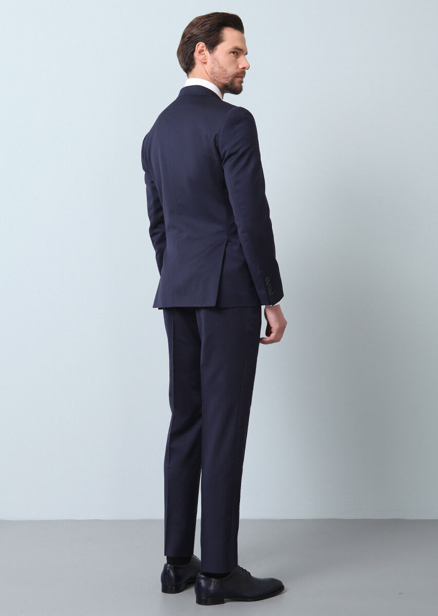 Dark Navyblue Micro Zeroweight Slim Fit 100% Wool Suit - 5