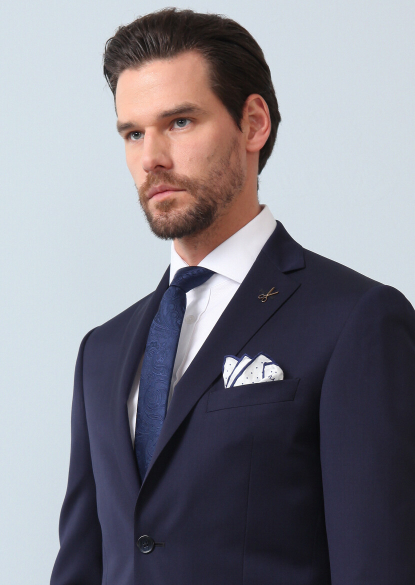 Dark Navyblue Micro Zeroweight Slim Fit 100% Wool Suit 