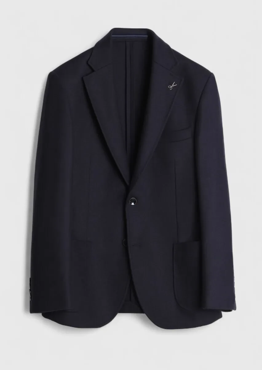 Dark Navyblue Patterned 100% Wool Jacket - 1