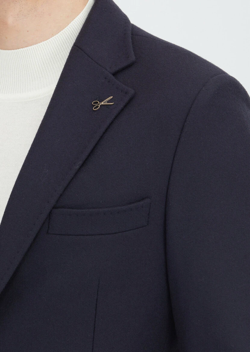 Dark Navyblue Patterned 100% Wool Jacket - 4