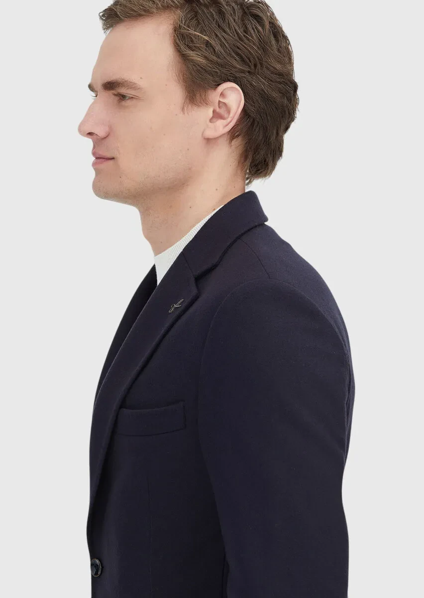 Dark Navyblue Patterned 100% Wool Jacket - 5