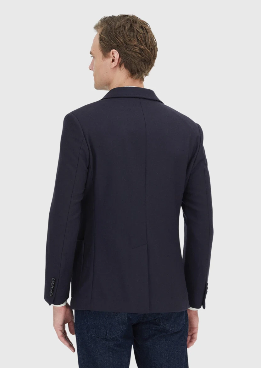 Dark Navyblue Patterned 100% Wool Jacket - 7