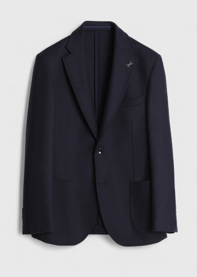 Dark Navyblue Patterned 100% Wool Jacket - 8