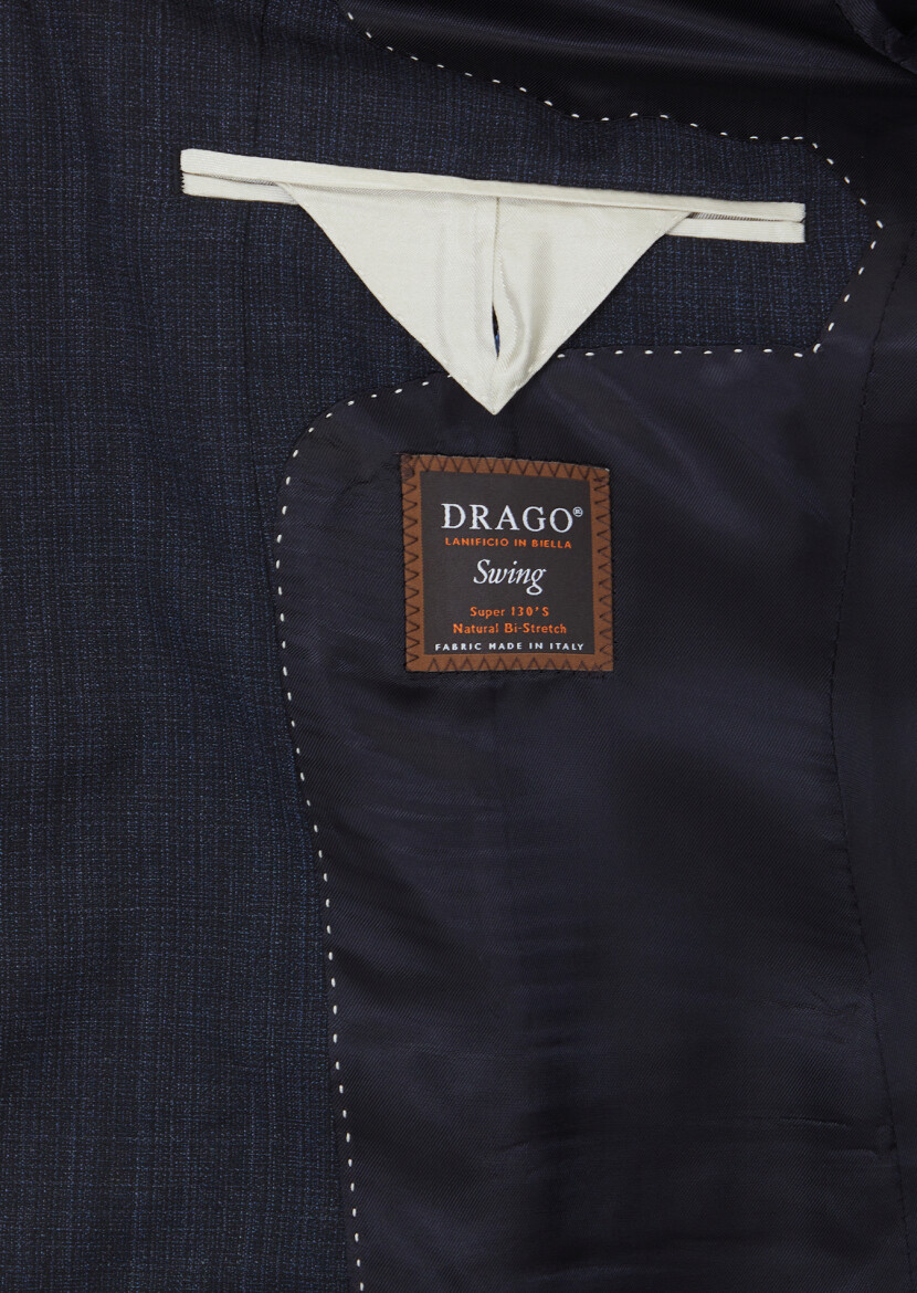 Dark Navyblue Patterned Zeroweight Slim Fit 100% Wool Suit - 5