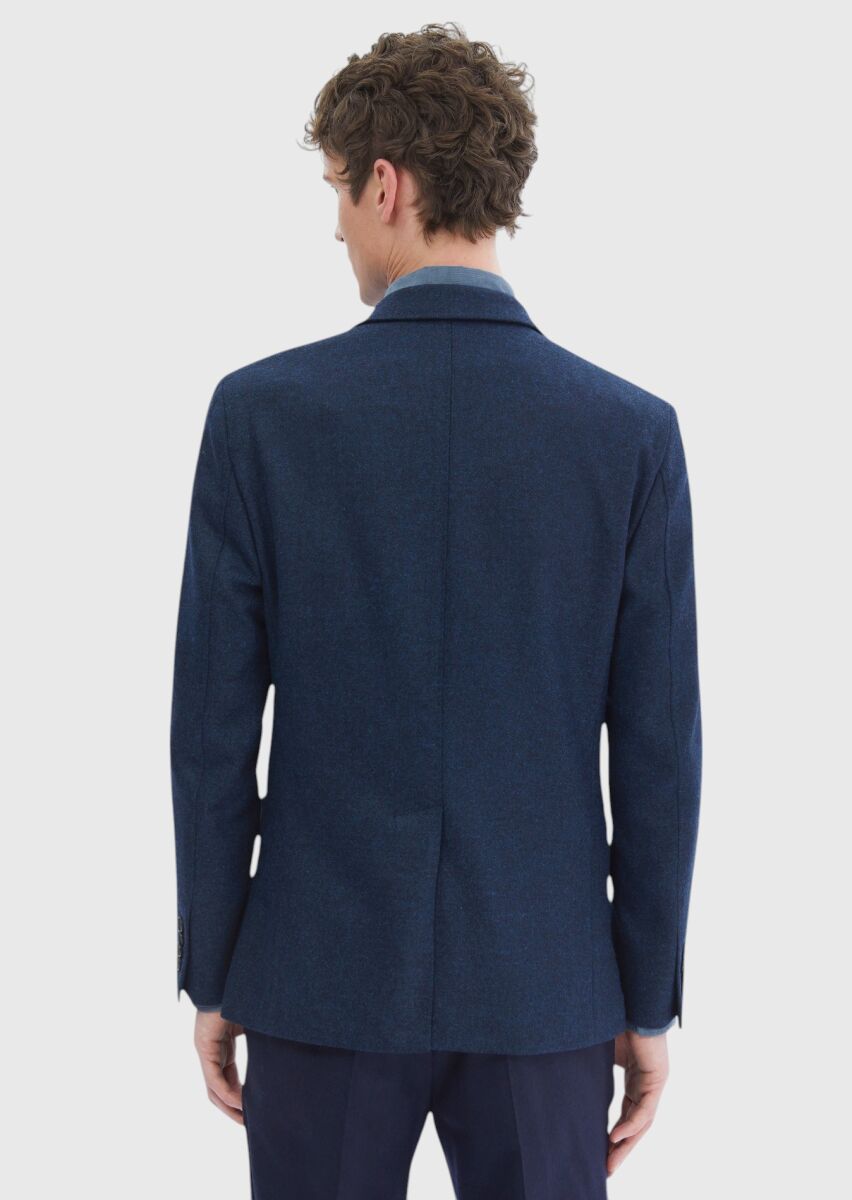 Dark Navyblue Plain Shirt Shoulder Slim Fit 100% Wool Jacket - 6