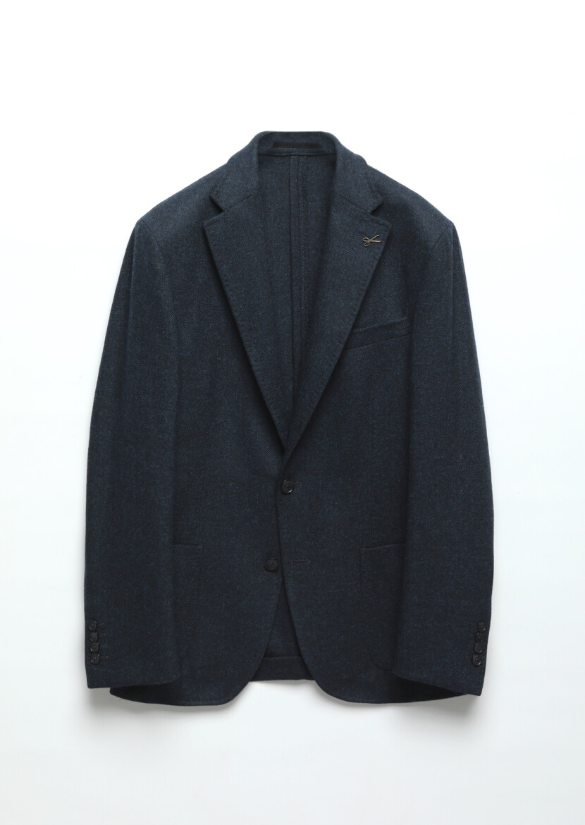 Dark Navyblue Plain Shirt Shoulder Slim Fit 100% Wool Jacket - 7