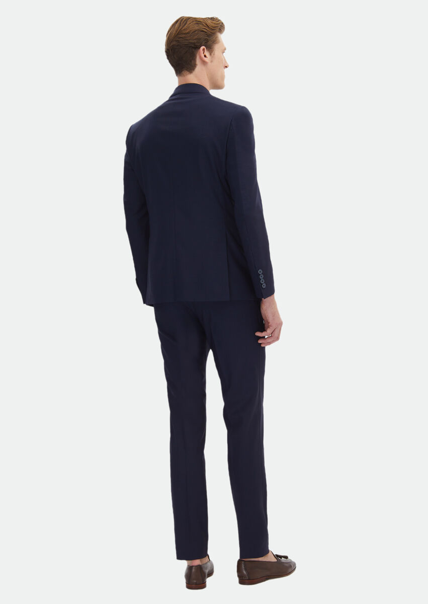 Dark Navyblue Plain Zeroweight Slim Fit 100% Wool Suit - 10